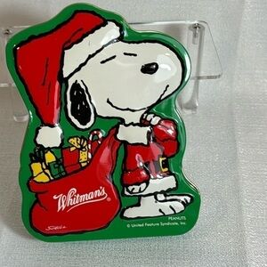 Peanuts Snoopy Whitman's Christmas Tin‎ Candy Can EMPTY VINTAGE UFS